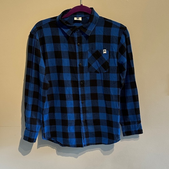 DC Kids Blue and Black Plaid Button Down Shirt - Picture 1 of 5